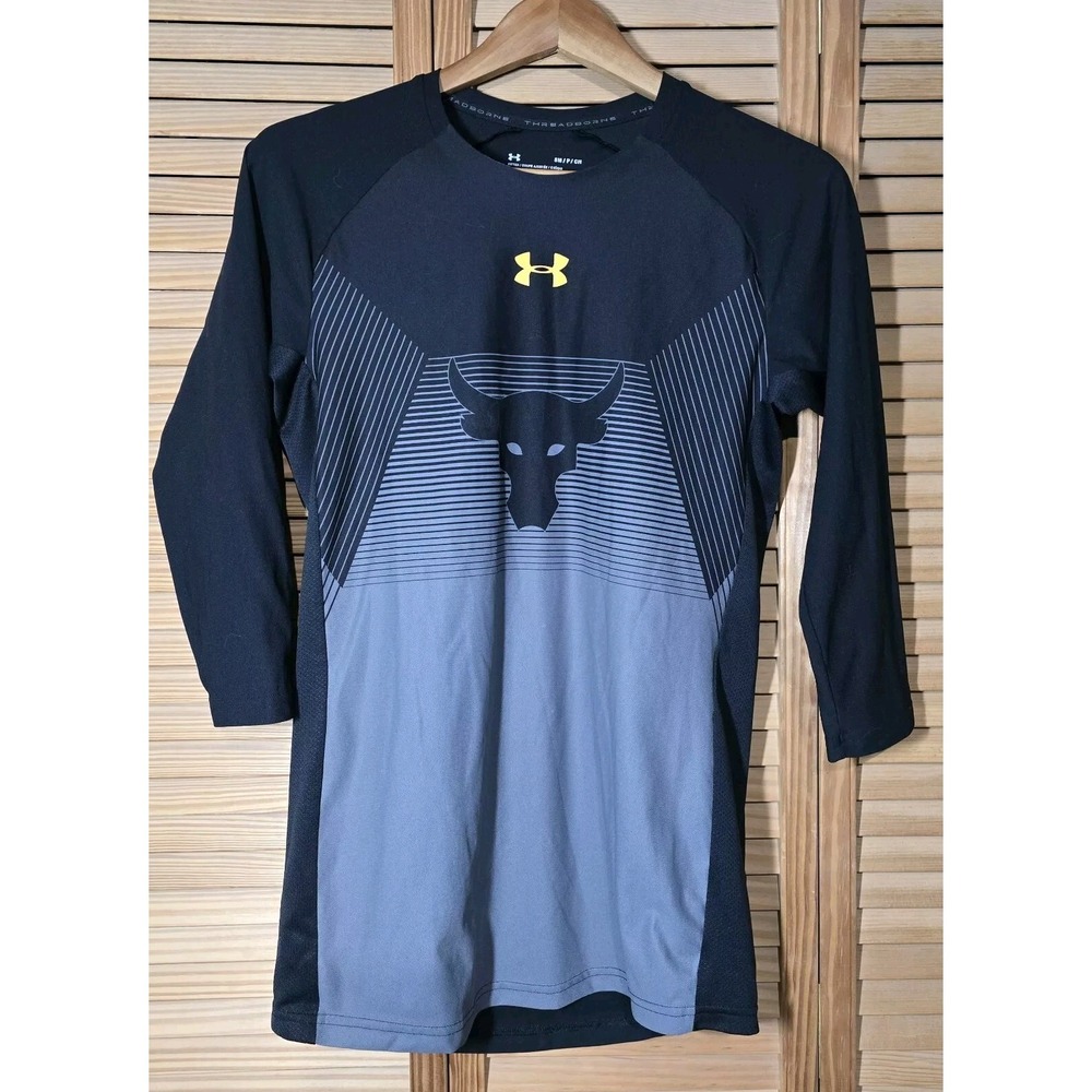 Under Armour Project Rock Shirt Mens Small Blk Chase Greatness Long Sleeve C110